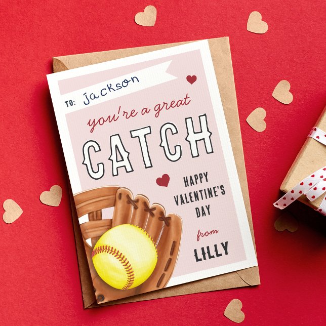 Invitation Super Catch Softball Classroom Valentines Day Card (Créateur téléchargé)
