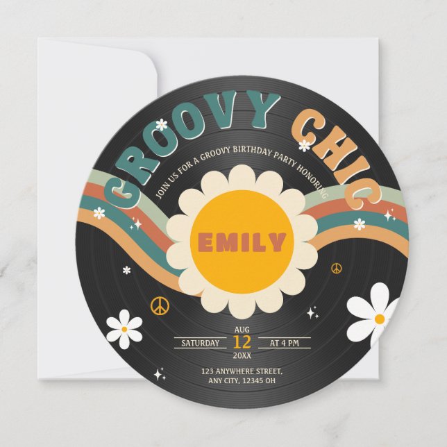 Invitation Super Chic Retro Vinyl Record Anniversaire (Devant)
