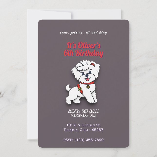 Invitation Super Chien Anniversaire sur couleur chocolat Pers (Devant)