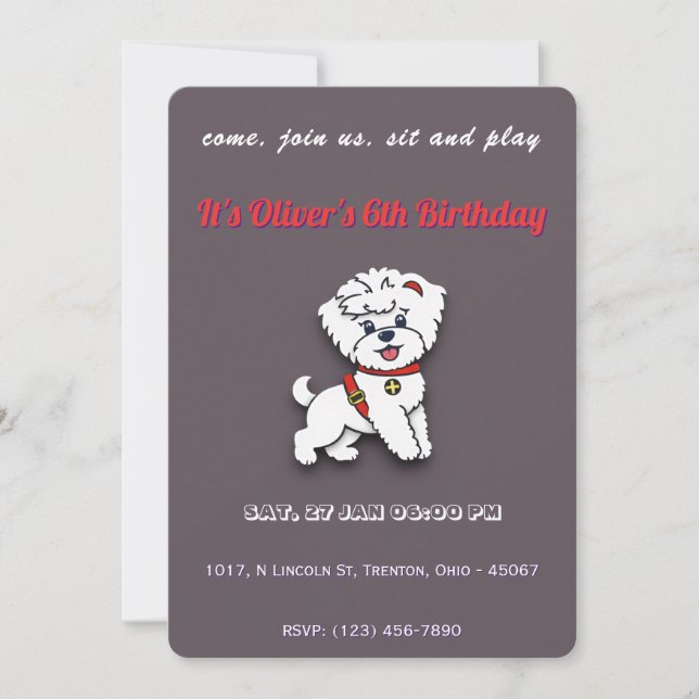 Invitation Super Chien Anniversaire sur couleur chocolat Pers (Devant)