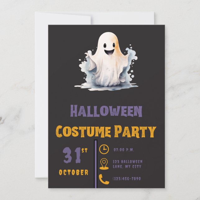 Invitation Super Cute Fantôme Moderne Halloween Noir (Devant)