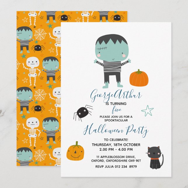 Invitation Super Cute Frankenstein garçon Halloween Anniversa (Devant / Derrière)