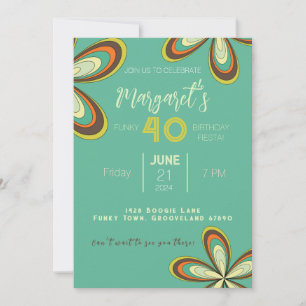 Invitation Super Cyan 40 Anniversaire les années 70 Hippie Fl