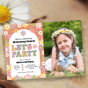 Invitation Super Daisies Hippie Photo Girl'anniversaire