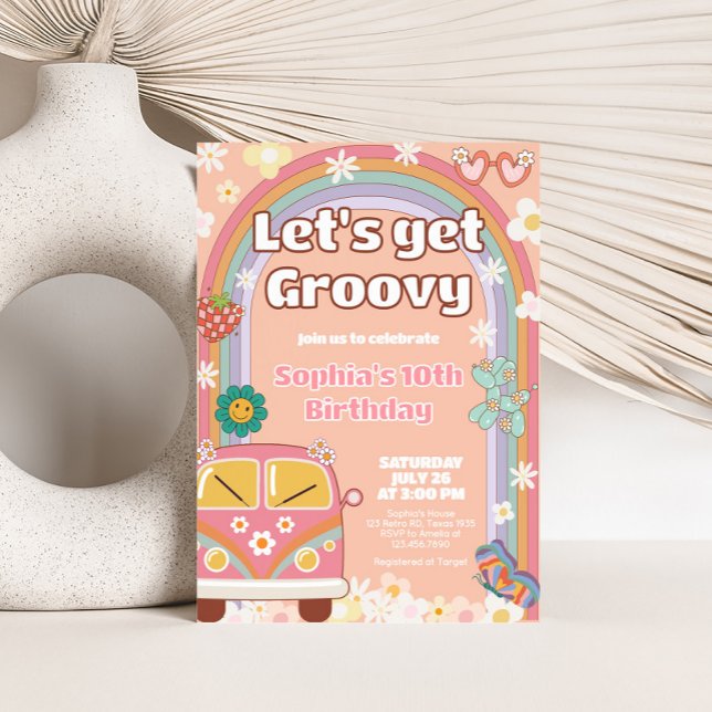 Invitation Super Daisy Rainbow fête d'anniversaire (Groovy Daisy Birthday Party Invitation)