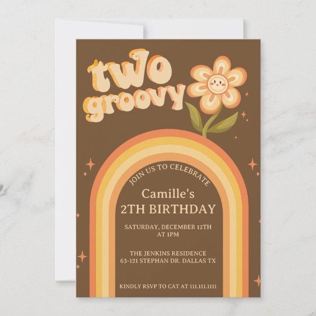 Invitation Super deux boho daisy arc-en-ciel anniversaire (Devant)
