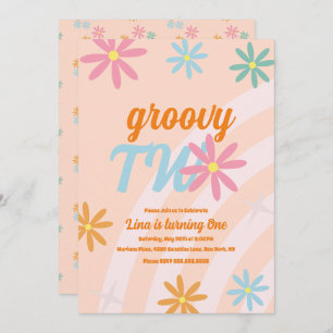 Invitation Super Deux Floral Premier Anniversaire Retro Party