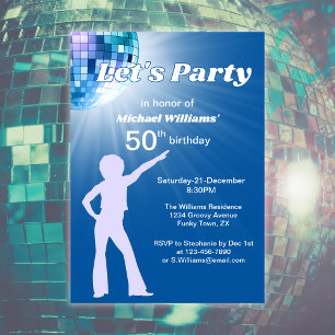 Invitation Super Disco Ball Blue Mans 50e anniversaire