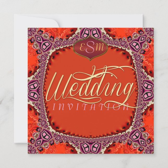 Invitation Super Diva Bohemian Rose Orange Mariage (Devant)