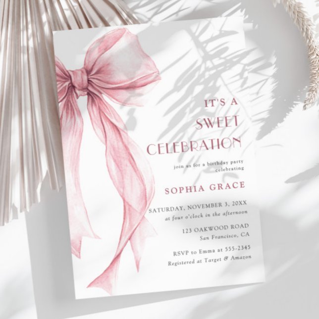 Invitation Super Elegant Coquette Rose Bow Girl Anniversaire (Créateur téléchargé)