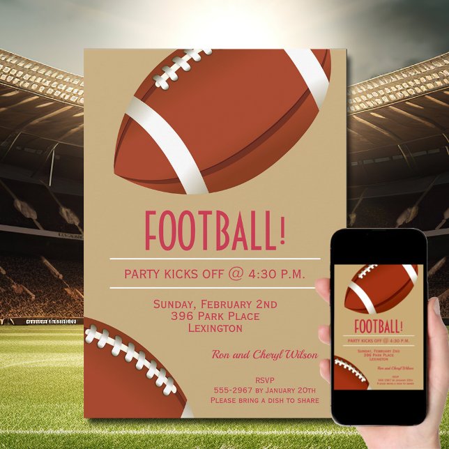 Invitation Super Fan Football Jeu Gold Party (Order INSTANT DOWNLOAD to send digitally or PRINTED cards to mail or both!)