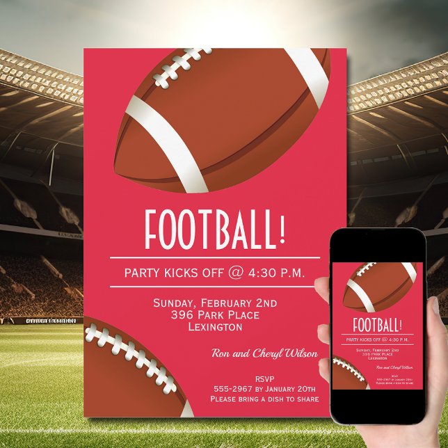 Invitation Super Fan Football Jeu Red Party (Order INSTANT DOWNLOAD to send digitally or PRINTED cards to mail or both!)