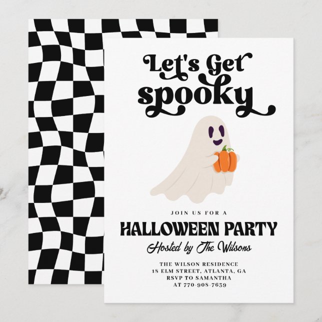 Invitation Super Fantôme Obtenons une Halloween Éffrayante (Devant / Derrière)