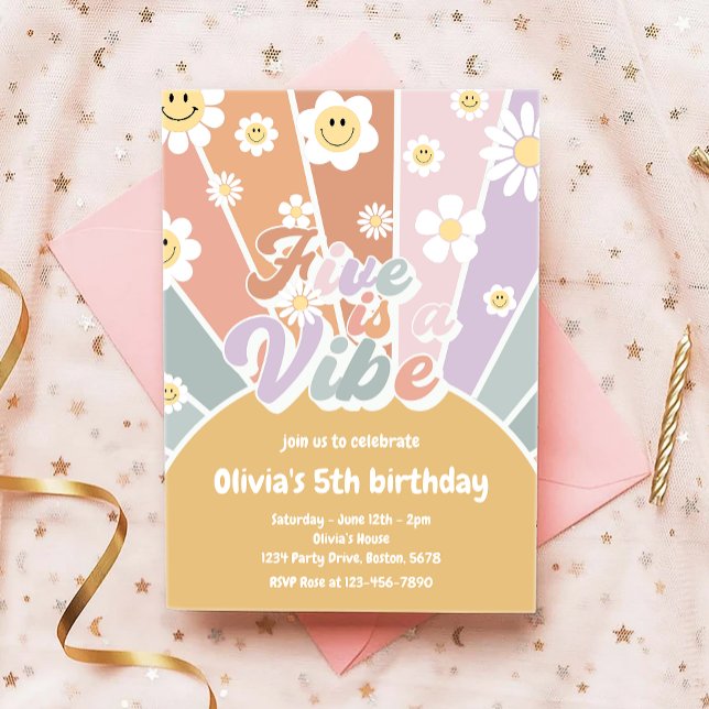 Invitation Super Five est un Vibe Retro Sunshine 5e anniversa (Créateur téléchargé)