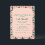 Invitation Super Fleur Retro Peace Pink Green Bat mitzvah<br><div class="desc">Invitation de Bat mitzvah super Retro Flower Peace rose et vert</div>
