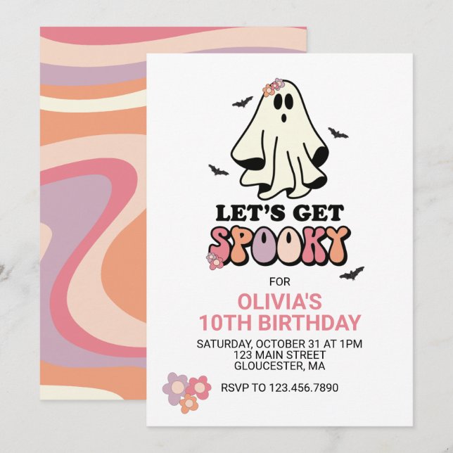 Invitation super Ghost retro Halloween Anniversaire (Devant / Derrière)
