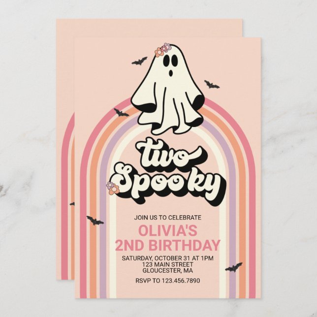Invitation super Ghost retro Halloween Deux Anniversaire Éffr (Devant / Derrière)