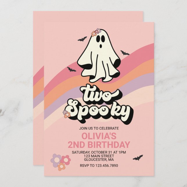 Invitation super Ghost retro Halloween Deux Anniversaire Éffr (Devant / Derrière)