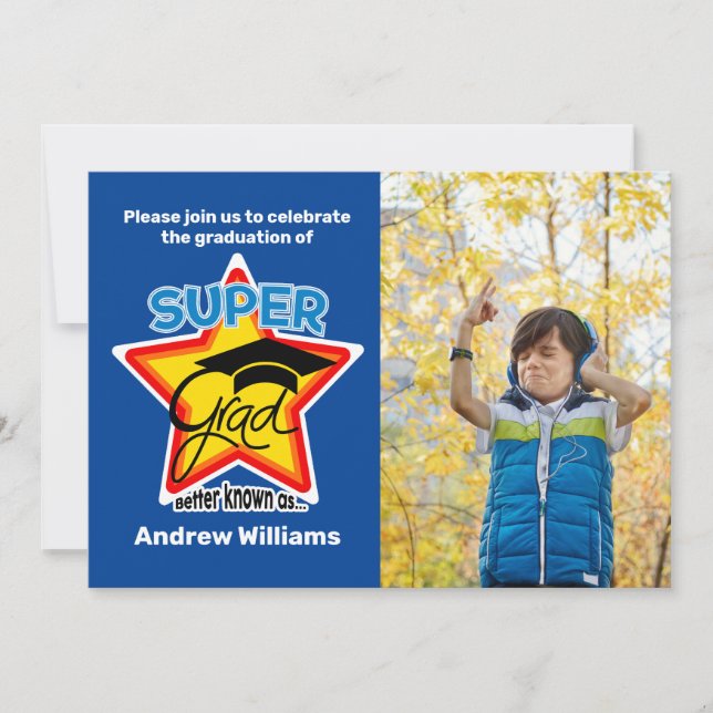 Invitation Super Grad Party-Personnaliser le texte, photo, co (Devant)
