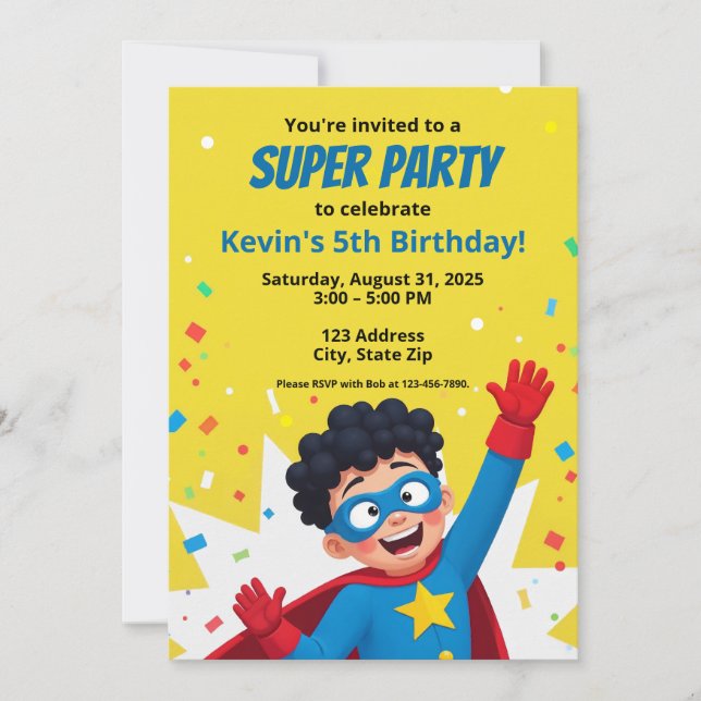 Invitation Super Hero Personnalisée Style Comic Bo (Devant)