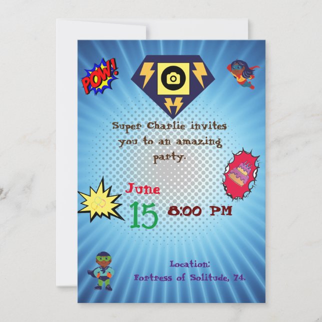 Invitation super hero theme (Devant)