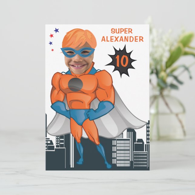 Invitation Super-héros Muscle Man Orange Anniversaire Amusant (Debout devant)