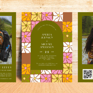 Invitation Super Hippie Floral Boho Arch QR Code Mariage