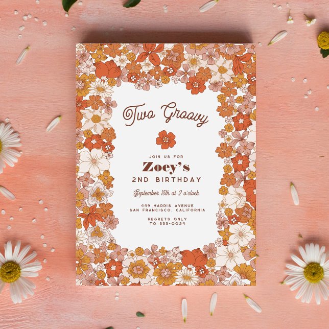 Invitation Super Hippie Floral Rose Orange Anniversaire (Créateur téléchargé)