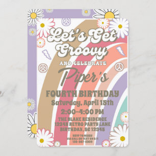 Invitation Super Hippy Boho Rainbow & Daisy Girls Anniversair