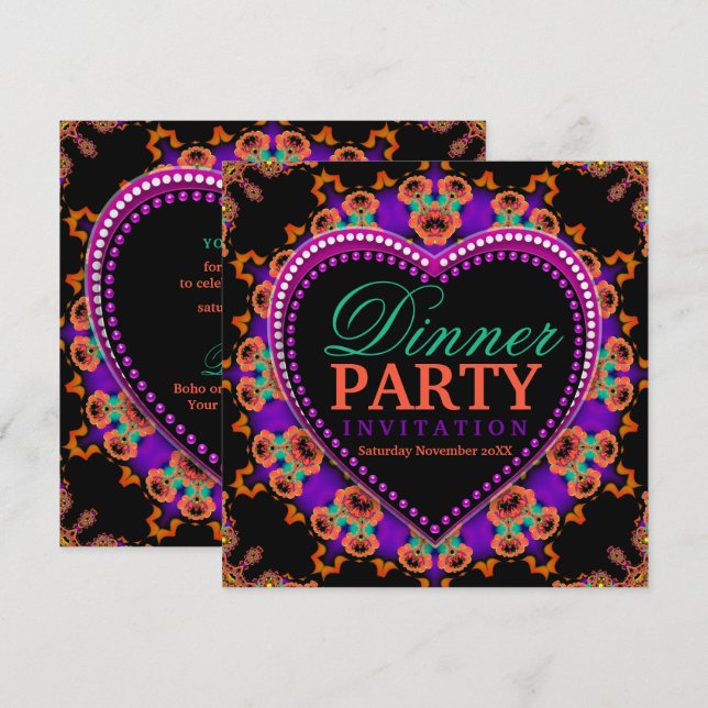 Invitation Super Hippy Love Bohemian Dinner Party (Devant / Derrière)