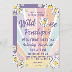 Invitation Super Hippy Sun & Daisy 1er anniversaire Invitatio