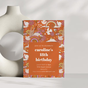 Invitation Super les années 70 rétro Hippie Paix Orange 18e a