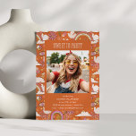 Invitation Super les années 70 rétro Hippie Paix Photo Sweet<br><div class="desc">Super les années 70 Rétro Hippie Paix Orange Sweet 16 Anniversaire Fête Photo Invitation</div>