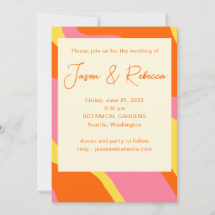 Invitation Super les années 70 rose orange tout en un Mariage