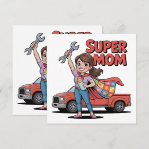 Invitation Super Maman Héroïne Dessin Animé Cadeau de Fête de