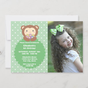 Invitation Super mignon singe et fleurs Anniversaire de enfan