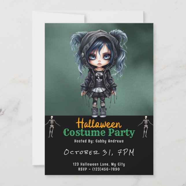 Invitation Super mignonne gothique fille Halloween noir (Devant)