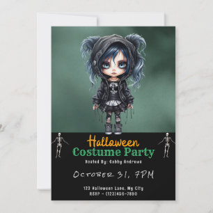 Invitation Super mignonne gothique fille Halloween noir