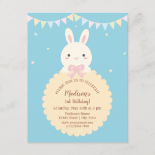 Invitation Super mignonne Kawaii Rabbit Baby Anniversaire de 