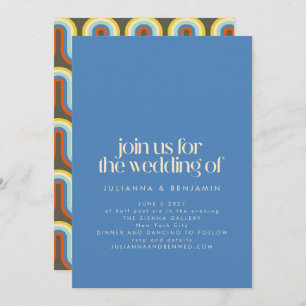 Invitation Super Mod les années 70 bleu et vert olive Mariage