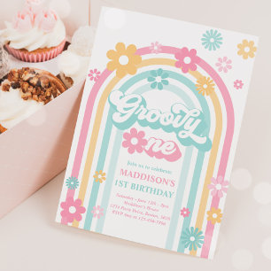 Invitation Super One Boho Daisy Rainbow 1er anniversaire