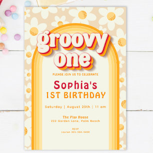 Invitation Super One Boho Daisy Rainbow Premier anniversaire 