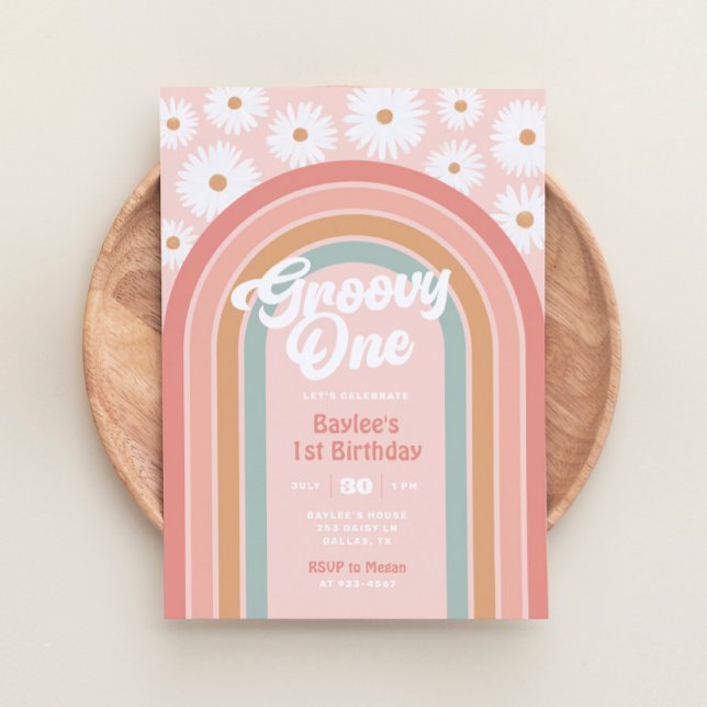 Invitation Super One Boho Retro Daisy 1er anniversaire fête (Créateur téléchargé)