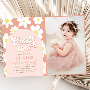 Invitation Super One Boho Retro Daisy 1er Anniversaire Photo