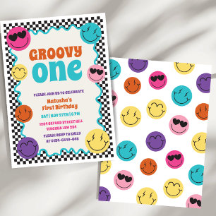 Invitation Super One Coloré Retro sourit premier anniversaire