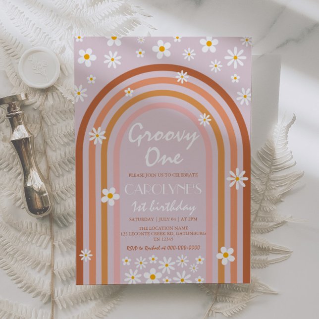 Invitation Super One Daisy Boho Rainbow 1er anniversaire (Créateur téléchargé)