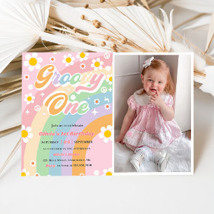 Invitation Super One Daisy Rainbow 1st Birthday Party Photo