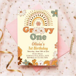 Invitation super One Floral Rainbow 1er anniversai