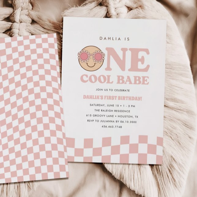 Invitation Super One Girls À damiers Happy Face | Anniversair (Créateur téléchargé)