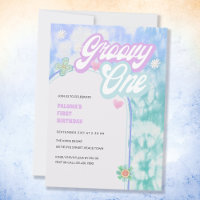 Super One Pastel Tie Dye 1er Anniversaire Fête Inv